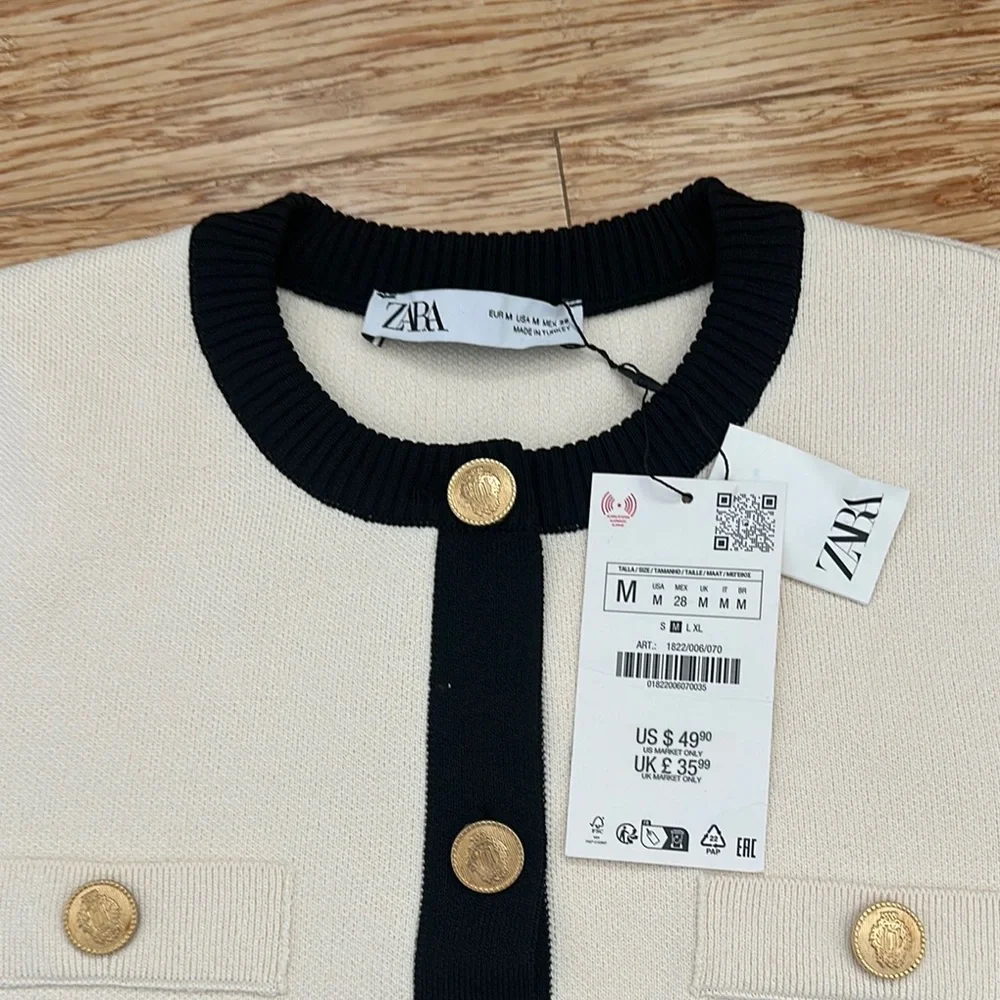 Zara Cream and Black Button-Up Cardigan - Picture 2 of 4